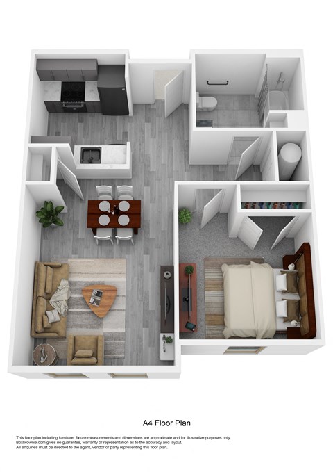 Floor plan for 1 bed, 1 bath, 633 sqft
